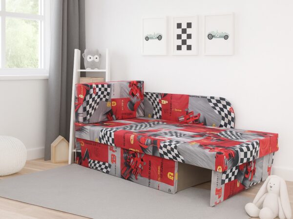 Sofa dziecięca Kubuś w czerwone wyścigówki dla chłopca