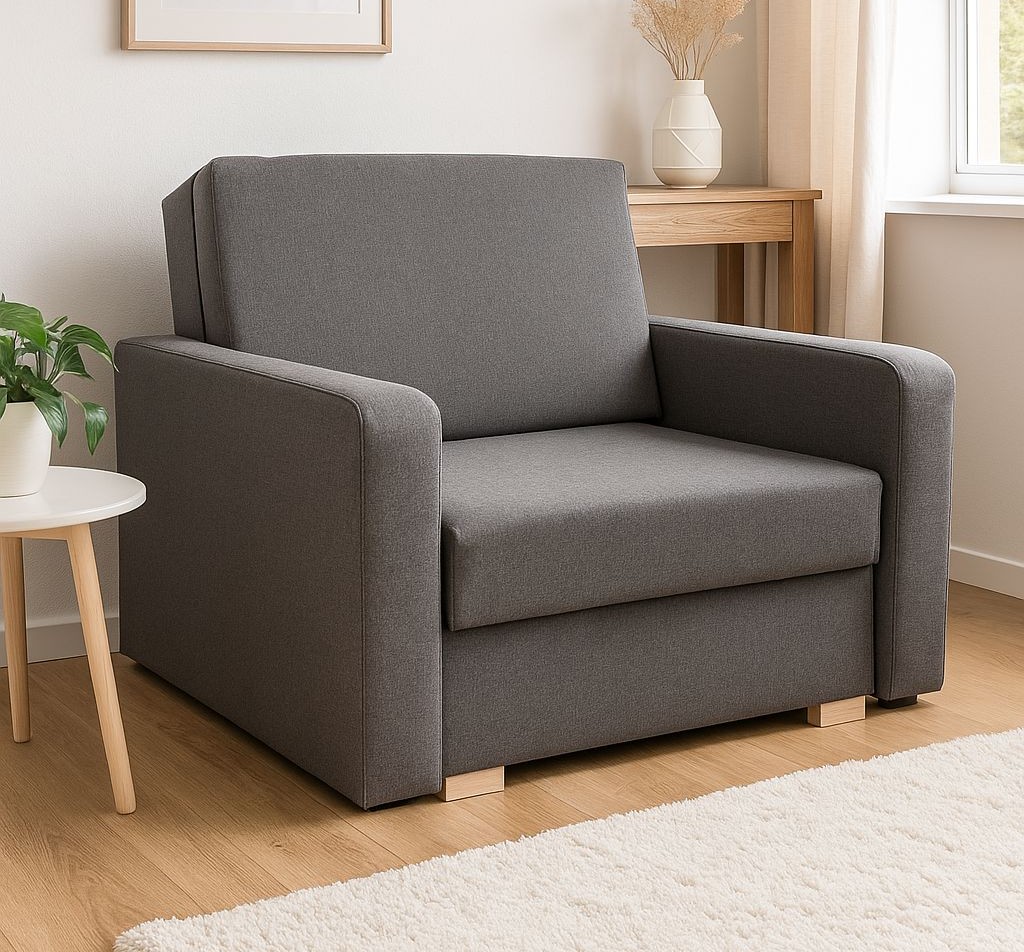 Amerykanka Tedi 1 – jednoosobowa z funkcją spania dostępna od ręki w kolorze jasnoszarym